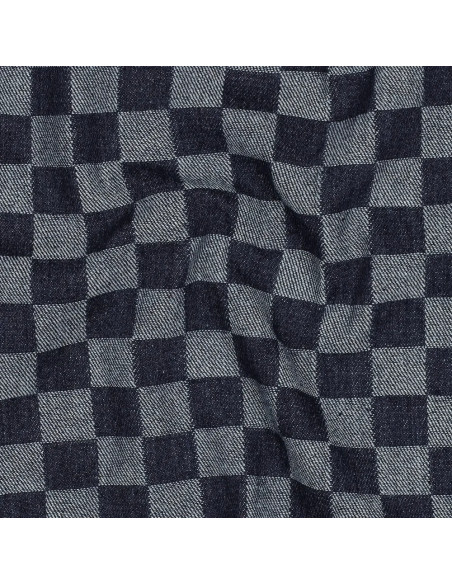 Tissu, Jacquard Denim Damier, Blanc et Marine, Laize 155 cm, 75% Coton 25% Polyester 330g/m²