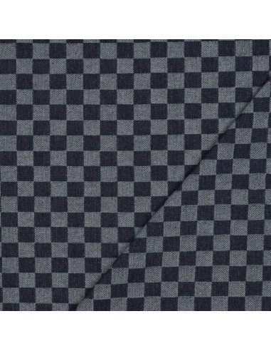 Tissu, Jacquard Denim Damier, Blanc et Marine, Laize 155 cm, 75% Coton 25% Polyester 330g/m²