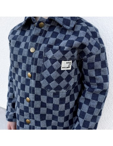 Tissu, Jacquard Denim Damier, Blanc et Marine, Laize 155 cm, 75% Coton 25% Polyester 330g/m²