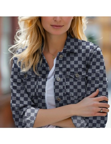 Tissu, Jacquard Denim Damier, Blanc et Marine, Laize 155 cm, 75% Coton 25% Polyester 330g/m²
