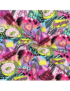 Tissu, French Terry Impression Digitale Pop Culture, Multicolore Awesome, Laize 150 cm, Coton Stretch 2