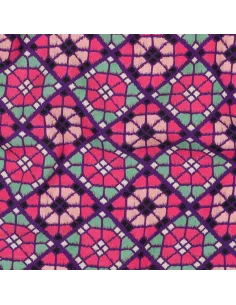 Tissu, Viscose EcoVero Mosaïque Florale Géométrique, Violet Rose Vert d'Eau, Laize 138 cm, 100% Viscose EcoVero 115g/m²