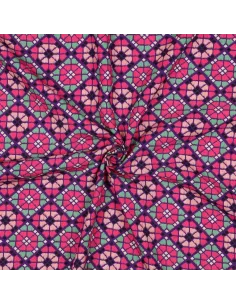 Tissu, Viscose EcoVero Mosaïque Florale Géométrique, Violet Rose Vert d'Eau, Laize 138 cm, 100% Viscose EcoVero 115g/m² 2