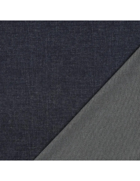 Tissu, Jersey Épais Aspect Denim, Bleu Denim Chiné, Laize 150 cm, Viscose Polyester Spandex Oeko-Tex