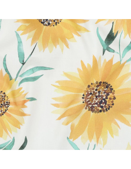 Tissu, Popeline de Coton, Champs de Tournesols Jaune, Laize 150 cm, 100% Coton 110g/m²