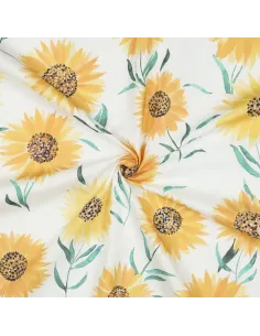 Tissu, Popeline de Coton, Champs de Tournesols Jaune, Laize 150 cm, 100% Coton 110g/m² 2