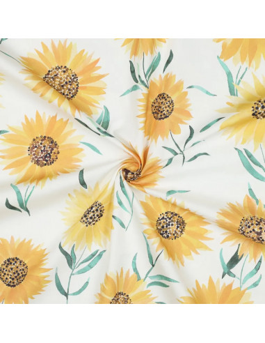 Tissu, Popeline de Coton, Champs de Tournesols Jaune, Laize 150 cm, 100% Coton 110g/m²