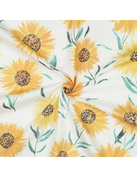 Tissu, Popeline de Coton, Champs de Tournesols Jaune, Laize 150 cm, 100% Coton 110g/m²