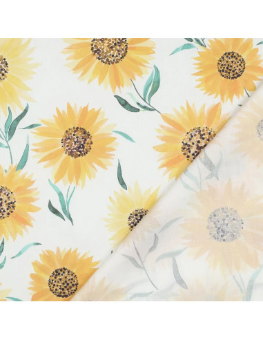 Tissu, Popeline de Coton, Champs de Tournesols Jaune, Laize 150 cm, 100% Coton 110g/m²