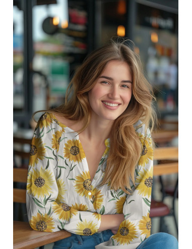 Popeline de coton, impression digitale, Champs de Tournesols