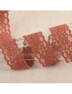 Ruban dentelle élastique fleurs, 25mm, rouille