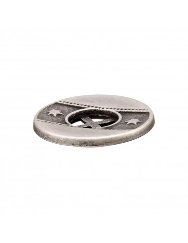 Bouton métal, 4 trous, Style boho, 20mm, argent vieilli