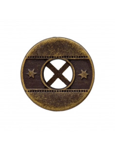Bouton métal, 4 trous, Style boho, 20mm, laiton vieilli