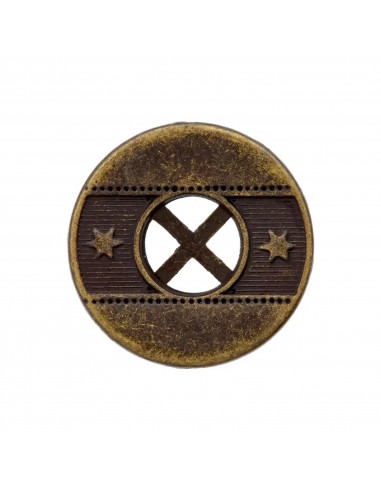 Bouton métal, 4 trous, Style boho, 20mm, laiton vieilli