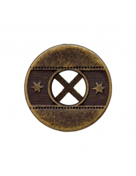 Bouton métal, 4 trous, Style boho, 20mm, laiton vieilli