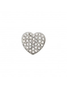 Bouton métal/strass, à pied, Cœur, 15mm, transparent