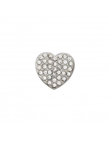 Bouton métal/strass, à pied, Cœur, 15mm, transparent