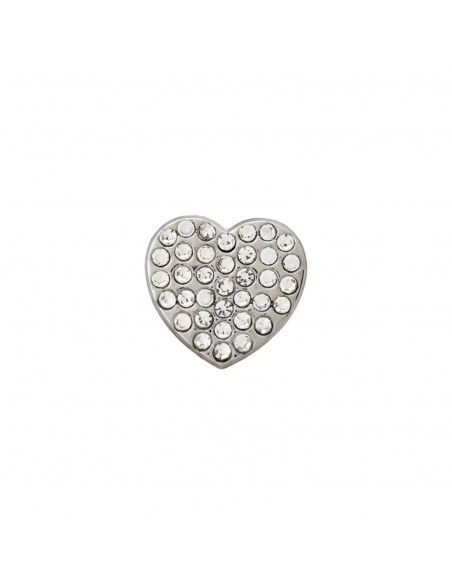Bouton métal/strass, à pied, Cœur, 15mm, transparent