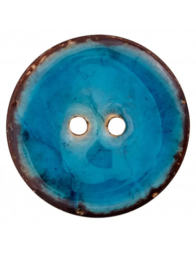 Bouton coco, 2 trous, 23mm, émaillé, bleu turquoise