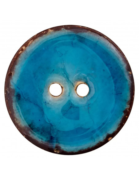 Bouton coco, 2 trous, 23mm, émaillé, bleu turquoise