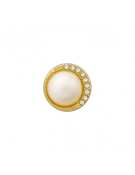Bouton métal/strass, à pied avec perle, 11mm, or/blanc