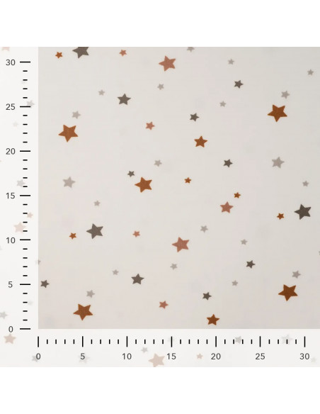 Tissu, Minky Stretch Imprimé Étoiles, Grises et Terracotta, Laize 150 cm, 94% Polyester 6% Spandex