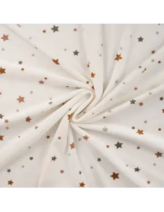 Tissu, Minky Stretch Imprimé Étoiles, Grises et Terracotta, Laize 150 cm, 94% Polyester 6% Spandex 2
