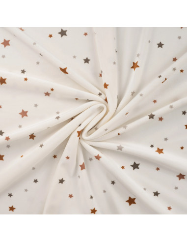 Tissu, Minky Stretch Imprimé Étoiles, Grises et Terracotta, Laize 150 cm, 94% Polyester 6% Spandex