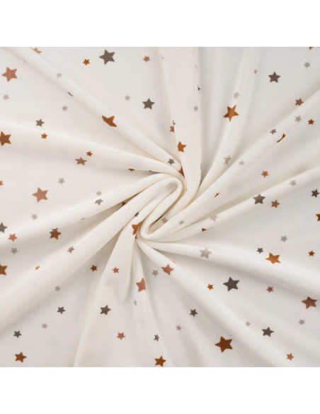 Tissu, Minky Stretch Imprimé Étoiles, Grises et Terracotta, Laize 150 cm, 94% Polyester 6% Spandex