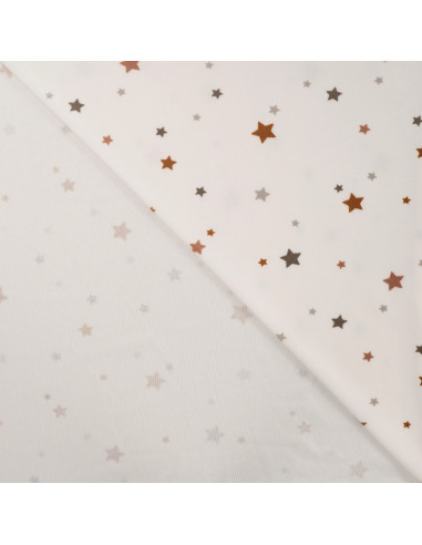 Tissu, Minky Stretch Imprimé Étoiles, Grises et Terracotta, Laize 150 cm, 94% Polyester 6% Spandex