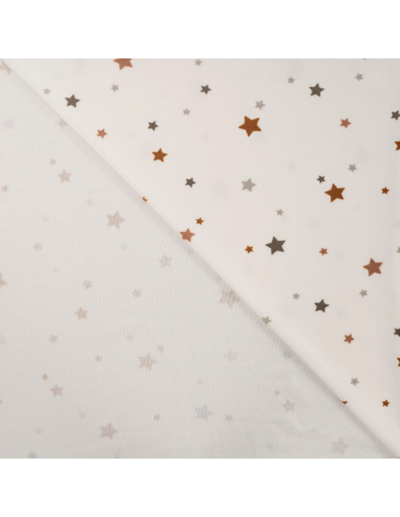 Tissu, Minky Stretch Imprimé Étoiles, Grises et Terracotta, Laize 150 cm, 94% Polyester 6% Spandex