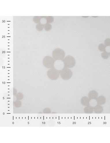 Tissu, Polaire Doudou Imprimée, Fleurs Gris Taupe sur Écru, Laize 155 cm, 100% Polyester 260g/m²