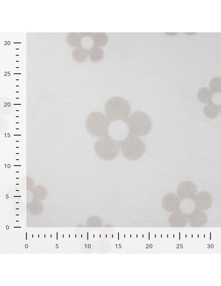 Tissu, Polaire Doudou Imprimée, Fleurs Gris Taupe sur Écru, Laize 155 cm, 100% Polyester 260g/m²