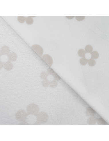 Tissu, Polaire Doudou Imprimée, Fleurs Gris Taupe sur Écru, Laize 155 cm, 100% Polyester 260g/m²