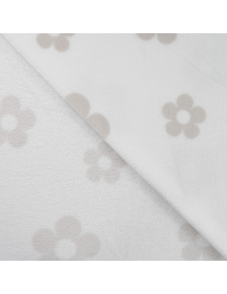 Tissu, Polaire Doudou Imprimée, Fleurs Gris Taupe sur Écru, Laize 155 cm, 100% Polyester 260g/m²