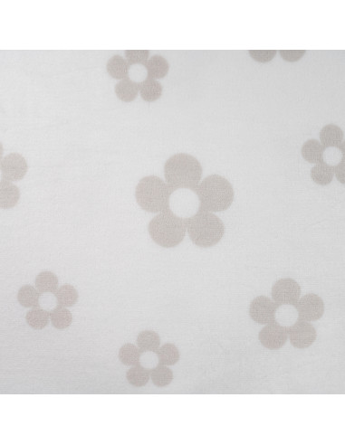 Tissu, Polaire Doudou Imprimée, Fleurs Gris Taupe sur Écru, Laize 155 cm, 100% Polyester 260g/m²