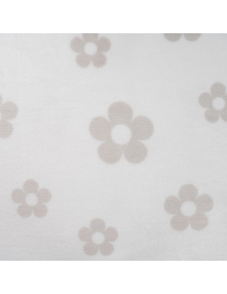 Tissu, Polaire Doudou Imprimée, Fleurs Gris Taupe sur Écru, Laize 155 cm, 100% Polyester 260g/m²