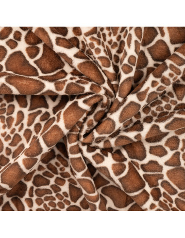 Tissu, Polaire Doudou Imprimé Girafe, Marron, Rouille & Crème, Laize 150 cm, 100% Polyester 260g/m²
