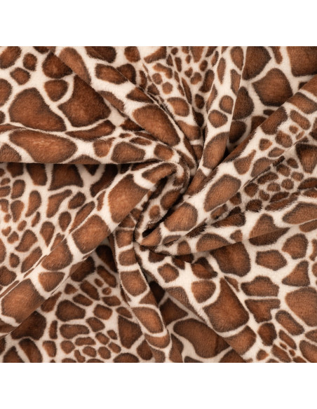 Tissu, Polaire Doudou Imprimé Girafe, Marron, Rouille & Crème, Laize 150 cm, 100% Polyester 260g/m²