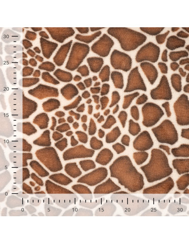 Tissu, Polaire Doudou Imprimé Girafe, Marron, Rouille & Crème, Laize 150 cm, 100% Polyester 260g/m²