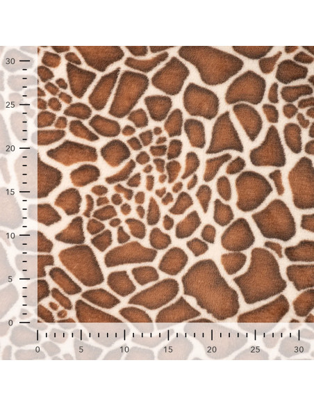 Tissu, Polaire Doudou Imprimé Girafe, Marron, Rouille & Crème, Laize 150 cm, 100% Polyester 260g/m²
