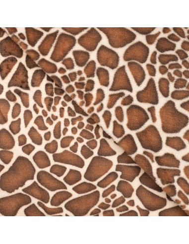 Tissu, Polaire Doudou Imprimé Girafe, Marron, Rouille & Crème, Laize 150 cm, 100% Polyester 260g/m²
