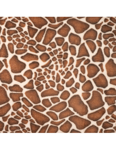 Tissu, Polaire Doudou Imprimé Girafe, Marron, Rouille & Crème, Laize 150 cm, 100% Polyester 260g/m²