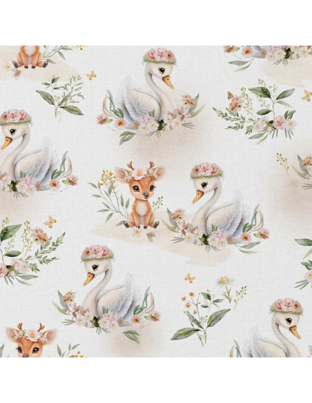 Popeline de coton, impression digitale, signe et biche