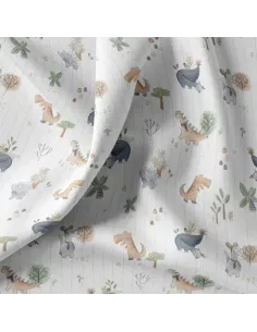 Tissu, Popeline de Coton Dinosaures Aquarelle, Multicolore Pastel, Laize 150 cm, 100% Coton 115g/m² 2
