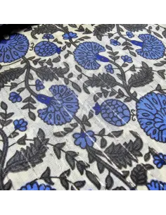 Tissu, Voile de Coton Fleurs Indiennes Lurex, Bleu Gris Anthracite, Laize 110 cm, 100% Coton 90g/m² 2