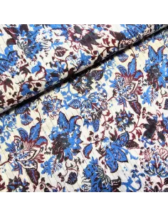 Tissu, Voile de Coton Fleuri Lurex, Bleu Bordeaux, Laize 110 cm, 100% Coton 90g/m²