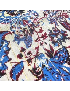 Tissu, Voile de Coton Fleuri Lurex, Bleu Bordeaux, Laize 110 cm, 100% Coton 90g/m² 2