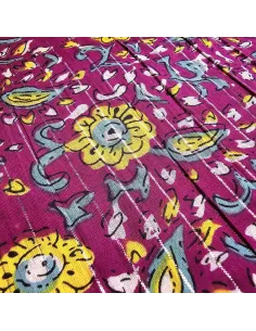 Tissu, Voile de Coton Fleuri Lurex, Jaune Bleu sur Violet, Laize 110 cm, 100% Coton 90g/m² 2