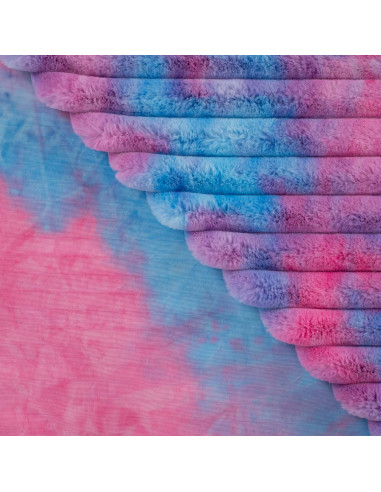Tissu, Fourrure Doudou Tie & Dye, Bleu Mauve, Laize 145 cm, 100% Polyester 330g/m²